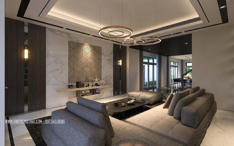 Kệ trang trí tường đẹp, sang trọng cho phòng khách biệt thự, nhà phố. Thiết kế phòng khách nhà phố