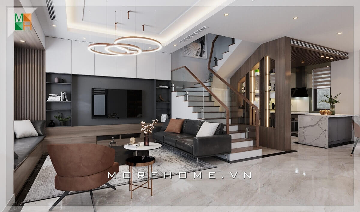 Bố trí nội thất phòng khách đẹp theo phong cách hiện đại, cao cấp. Thiết kế phòng khách nhà phố