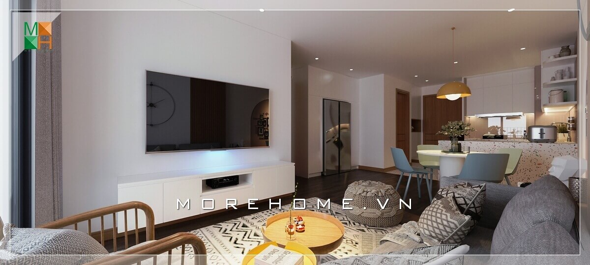 Sử dụng kệ ti vi cao cấp hiện đại màu trắng trang nhã tô thêm nét nổi bật của ngôi nhà Thiết kế phòng khách nhà phố