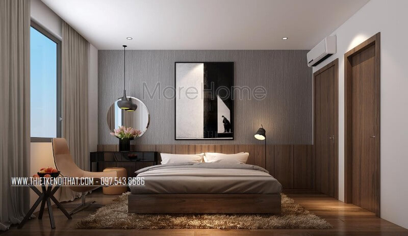 Thiết kế nội thất phòng ngủ Master đơn giản, thông minh với đồ nội thất âm tường giúp tận dụng tối đa diện tích Mẫu thiết kế nội thất chung cư đẹp