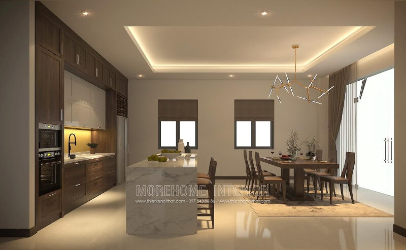 Thiết kế tủ bếp gỗ óc chó kết hợp Acrylic với gam màu lạ mắt là sự lựa chọn lý tưởng cho các không gian nhà bếp mà vẫn toát lên vẻ sang trọng, đẳng cấp Thiết kế tủ bếp đẹp